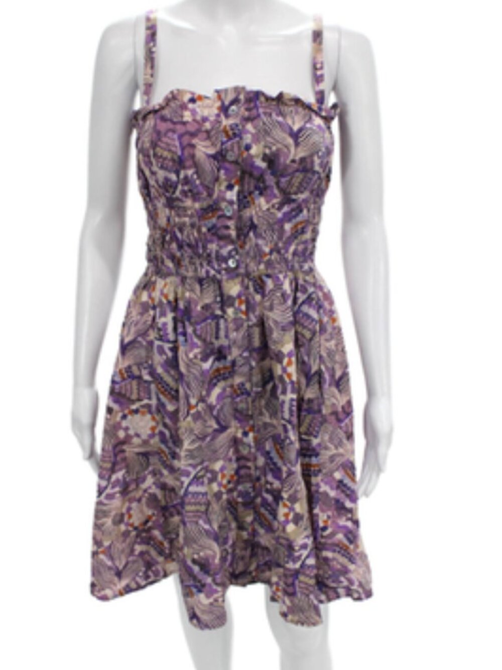 Chufy Purple Smocked Geometric Mini Dress Square Neck Sleeveless Dress S